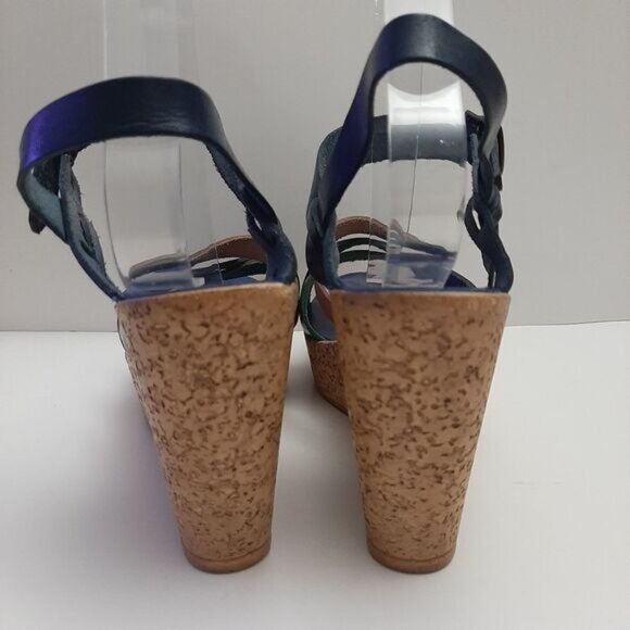 LULU BRAVO Italy Strappy Open Toe Platform Chunky Wedge Heels Sz 8.5 - Picture 11 of 16